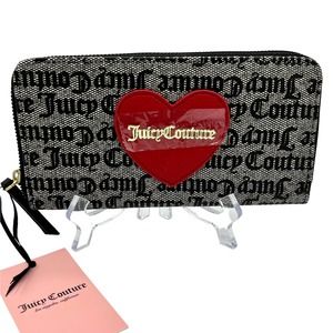 Juicy Couture Goth Stat Black Valentines Large Zip Around Wallet NWT